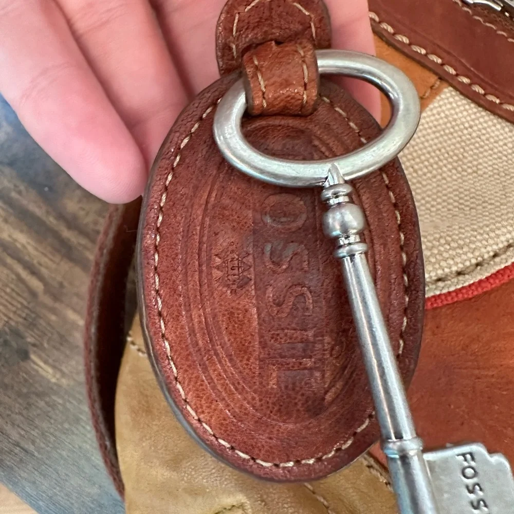 FOSSIL Leather Patchwork Shoulder Bag Crossbody Hobo Handbag Purse VINTAGE - Picture 10 of 15